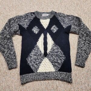 McGregor Sweater Mens Large Blue Gray Acrylic Textured Knit Chunky Retro Crew